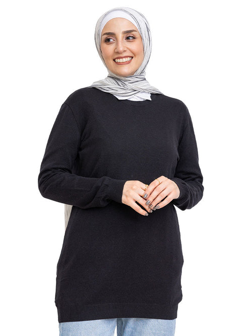 Black Round Knit Pullover - Khotwh